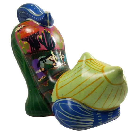 Ceramic Cat Figurine Colorful Red Clay Folk Art Hand Painted Cat Scenic Village - Picture 4 of 12